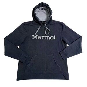 Marmot Men's Large Hoodie Logo Graphic Black Pullover Hooded Sweater Sweatshirt